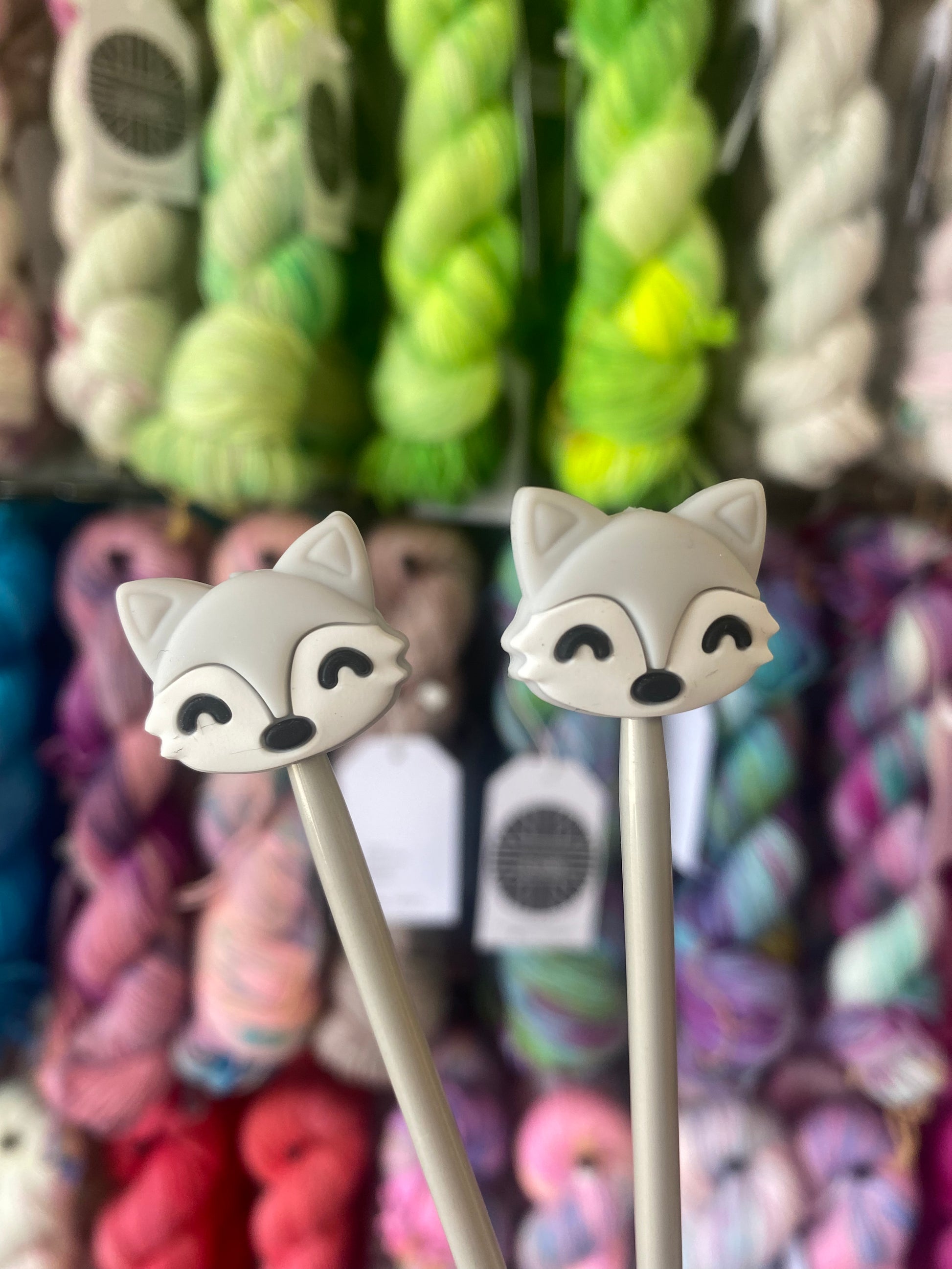 cute grey fox silicone knitting needle stoppers