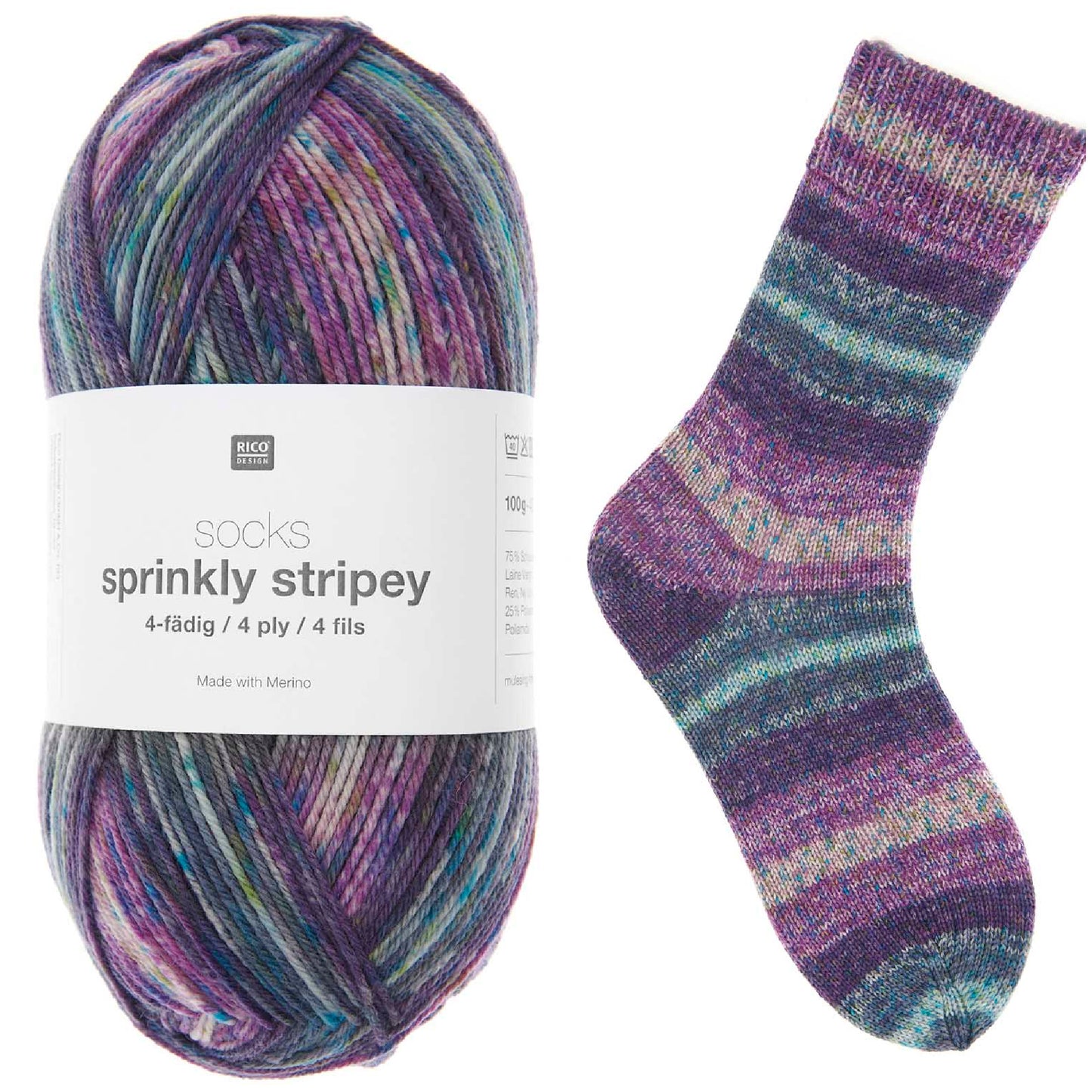 Rico - Sprinkly Stripey- 4ply Sock Yarn